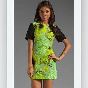 REVOLVE Tibi Athena Neon Floral Green and Black Women's Mini Dress Silk Linen 8